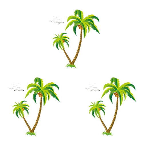 3X Coconut  Tree Sticker Tropical Beach Wall Decal Living Room Backdrop Sticker