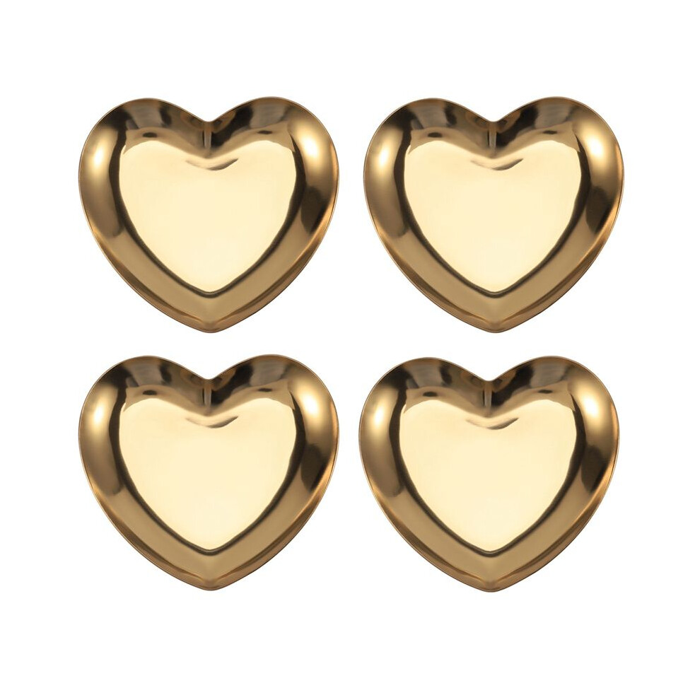 Semoic 4X Heart Shaped Jewelry Serving Plate Metal Tray Storage Arrange Fruit Tray Home Gold