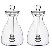 2X Handmade Honey Jar with Dipping Sauce, Glass Honey Dipping Sauce and Honey Jar