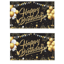 2X Verjaardag Achtergrond Banner Zwart Goud Achtergrond Teken Gelukkige Verjaardagsfeestje Decoratie Set voor Meisjes Mannen Vrouwen Viering