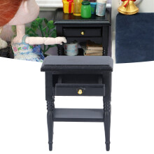 Miniature 1:12 Dollhouse Bedside Table in Wood Black Compact Bedroom Furniture