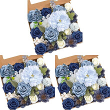 3X Sztuczne Kwiaty Fałszywe Zakurzone Niebieskie Kwiaty Piwonii Combo dla DIY ślubne Bukiety ślubne Centerpieces Dekoracje Domu