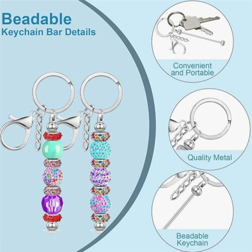 30Pcs Beadable Keychain Bars, Beadable Keychains Bar Blanks DIY Beaded Keychain Kit Making Keychain Bead Kit 2