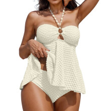 Damen-Badeanzug, zweiteilig, strukturierter, mit-Beige XXL