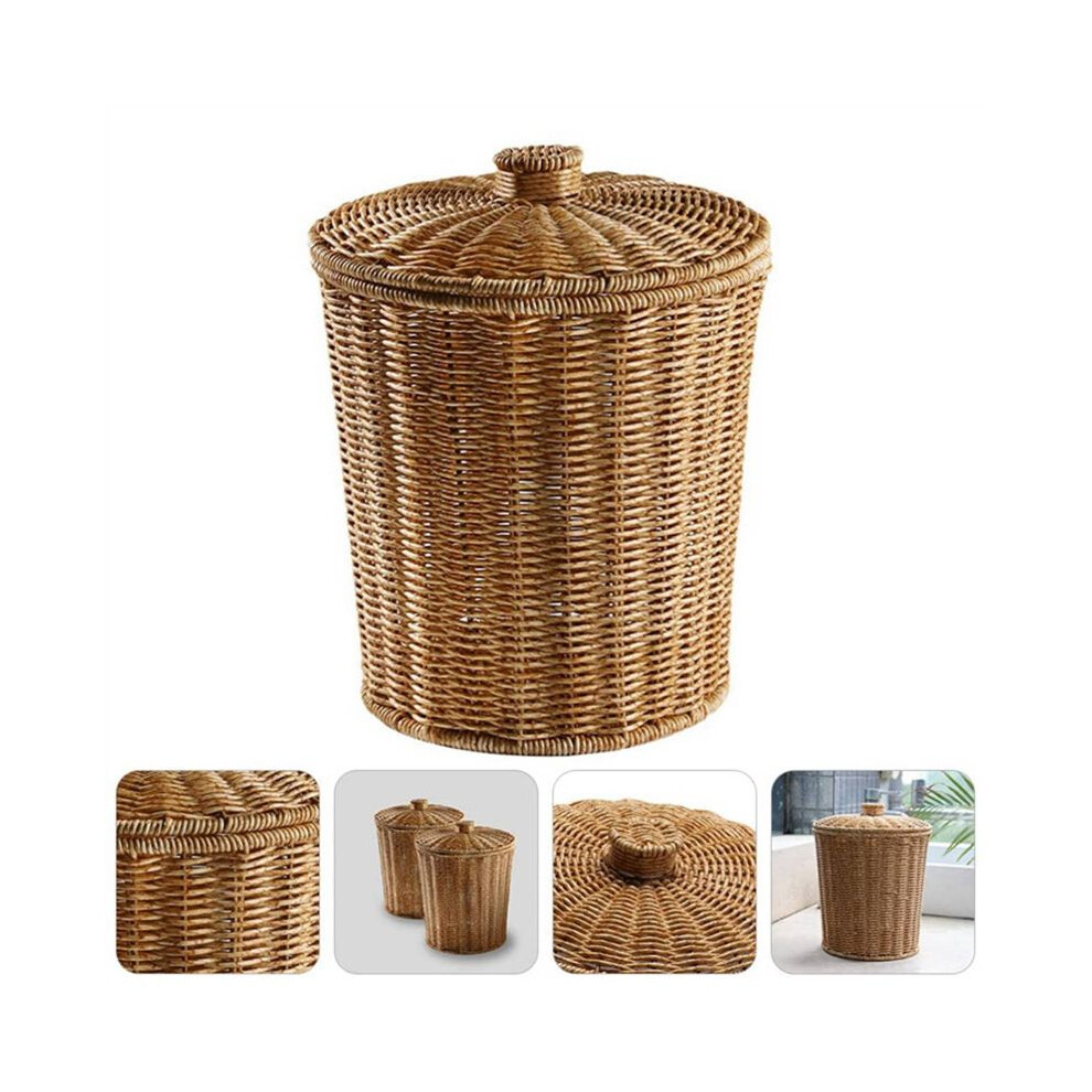 2X Woven Basket Trash Can Round Rattan Waste Basket With Lid Planter Woven Storage Baskets Wicker Garbage Bin 6031455259891