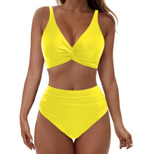 Women Two Piece Flexible Swimsuit Fabric Design-Yellow XXL
