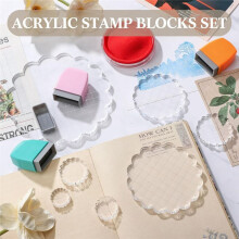 7 Pieces Acrylic Stamp Blocks Set Clear Stamping Blocks Tools with Grid and Grip, Decorative Stamp Blocks for Kids