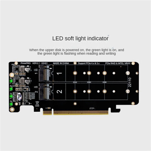 2X Double-Sided 4-Disk NVME  Card PCIeX16 to M.2 M-Key NVMEx4SSD 2U Server  Array Expansion Adapter Split Card 2