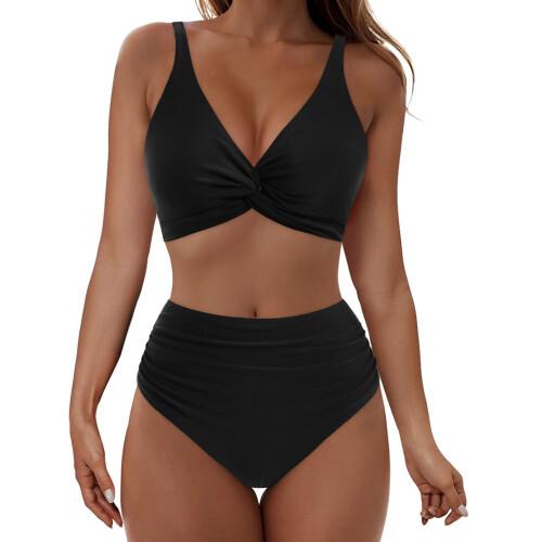Practical Two Piece Ladies Swimsuit Comfortable-Black S