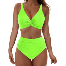 Women Two Piece Flexible Swimsuit Fabric-fluorescent green M