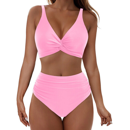 Comfortable Two Piece Swimsuit Breathable Fabric-Pink S