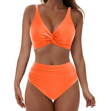 Quick Drying Swimsuit Two Piece Spandex Texture-Orange S