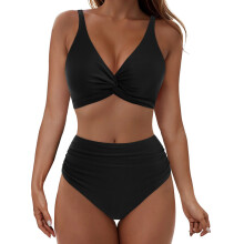 Comfortable Two Piece Swimsuit Breathable Fabric-Black L