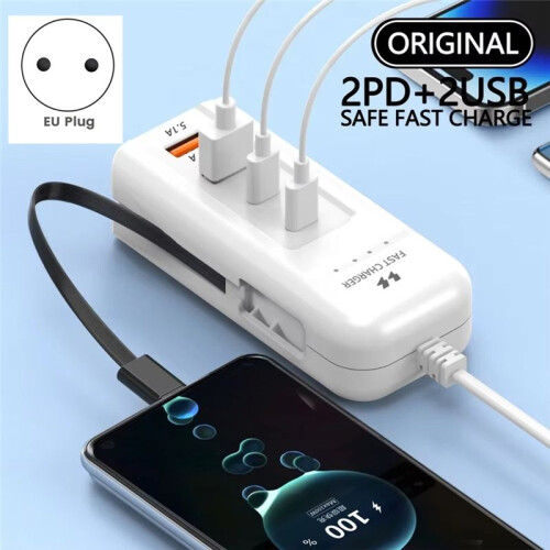 66W PD Fast Charging Wall USB Chargers USB Hub Adapter 4  USB Type C Extension Type C Cable Socket Outlet EU Plug 2