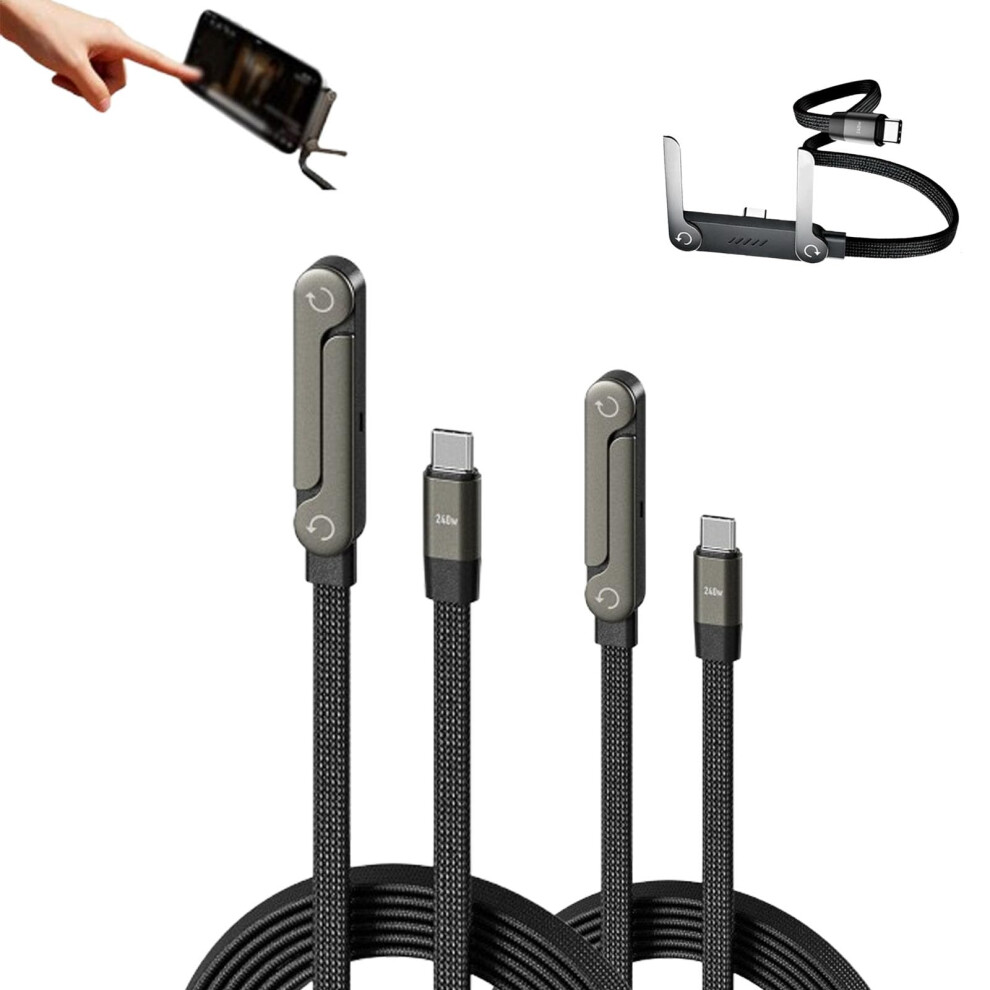 240W Usb C Fast Charging Cable With Foldable Stand, 5Ft Nylon Braided Type C Charger 2 Pack For Phone And Laptop 9330225952961