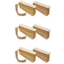 300Pcs Wooden DIY Bookmark Blank Bookmarks with Ropes Wooden Book Markers Rectangle Thin Hanging Tag
