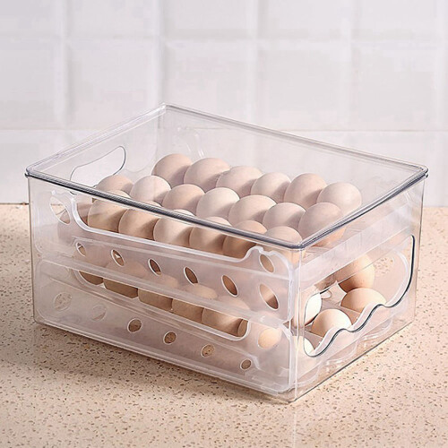 2X Slide Eggs Storage Box Egg Holder Container Refrigerator Drawer Stackable Food Eggs Box Kitchen Fridge Organizer 2