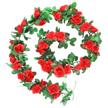 KüNstliche Rosengirlande, 2 Packungen 15 Fuß Rosa GefäLschte Rosenranke HäNgende Blumen Pflanzen Kunstblume für Hochzeit Zuhause Rot
