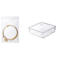 Jewelry Storage Bag Desktop Drawer Organizer Transparent Bracelet Ring Holder Zipper Closure Bag 50XLarge Bag+1 Box