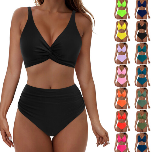 Quick Drying Swimsuit Two Piece Spandex Texture-Orange S 2