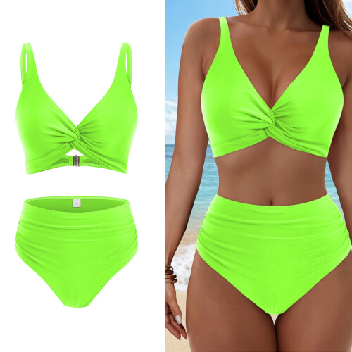 Comfortable Two Piece Swimsuit Breathable Fabric-Pink S 2