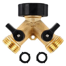 Garden Hose Splitter 2 Way Heavy Duty Brass Connector Tap Splitter, Y Splitter 2 Valves with 2 Extra Rubber Washer