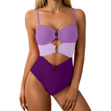 One Piece Swimsuit for Women Ring Linked Monokini-Purple XXL