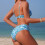 Women's Triangle Bikini Sets O Ring Linked Two Piece-Blue S 4