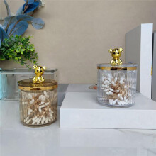 Cotton Swab Storage Acrylic Storage Box Cute Bear Cotton Pad Holder Makeup Organizer for Cotton Swabs Box Transparent