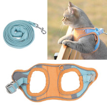 Reflektierende Katzenweste mit Leine Set Blau/Orange, verstellbar & ausbruchssicher