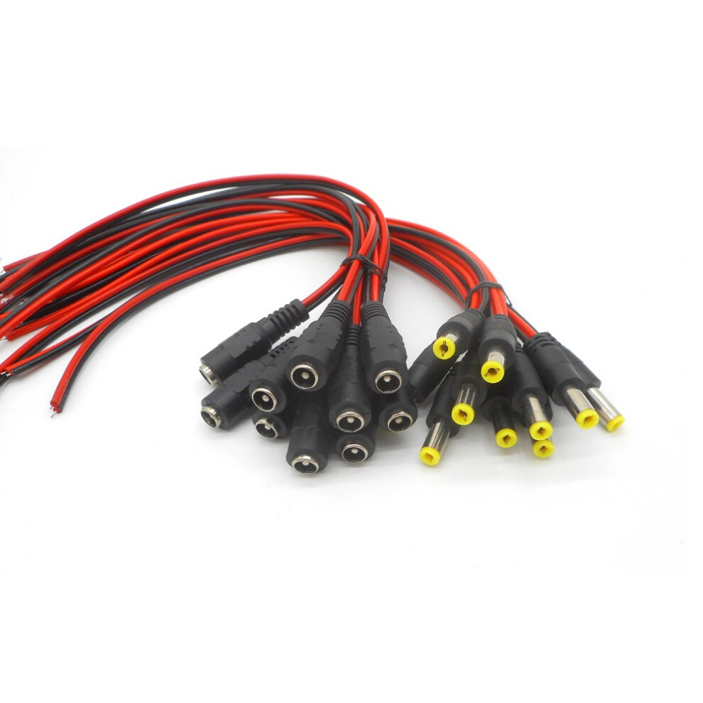 10 Pairs Dc Power Pigtail Cable 12V 2A Male And Female Cctv Power Connector 2.1Mm X 5.5Mm 22Awg 9455672149136