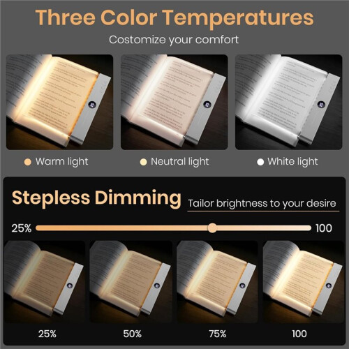 Flat Book Light Rechargeable Clear LED  Reading Light with Timer Dimmable Eye Protection for Bedside Travel Study B 1