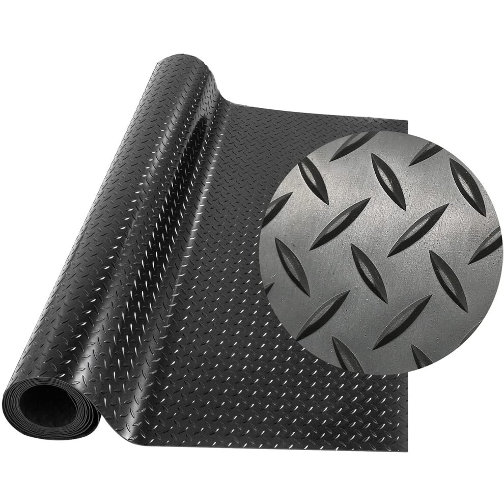 Rubber Flooring Roll Diamond Plate Garage Floor Mat Heavy Duty Antislip Waterproof Black 9092120165050