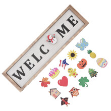 Rustic Wooden Door Sign with 16 Interchangeable Farmhouse Icons, 40x11cm