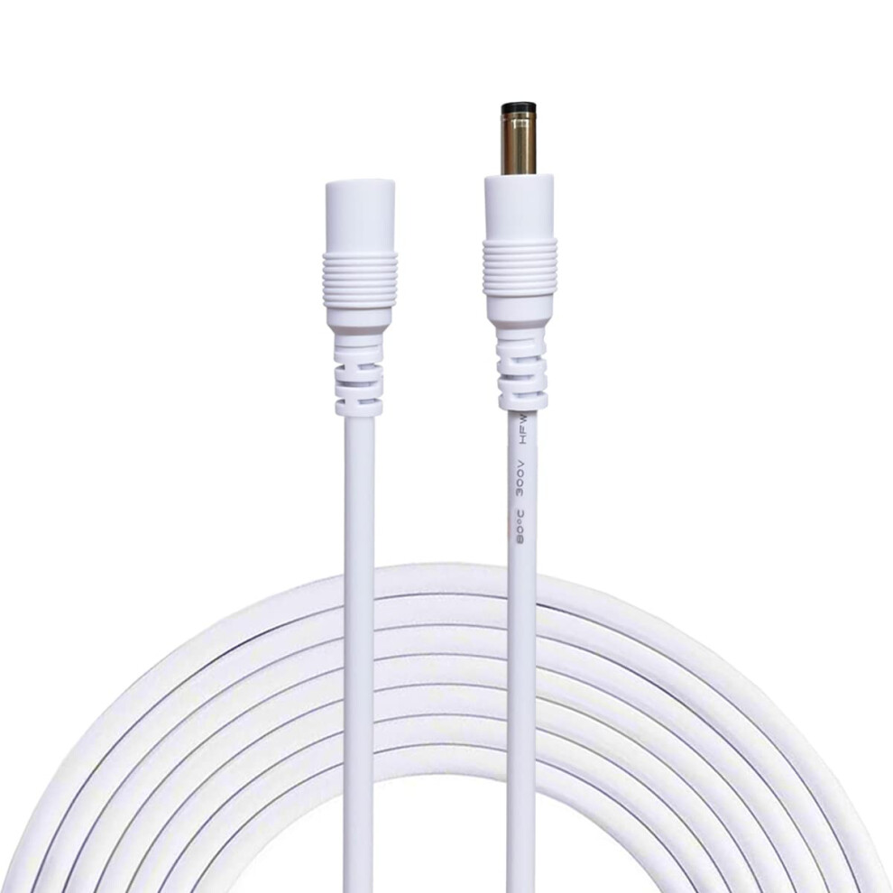 5M 12V Dc Extension Cable 5.5Mm X 2.1Mm Male To Female Extra Long White Cord For Cctv 9455672149839