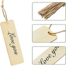 300Pcs Wooden DIY Bookmark Blank Bookmarks with Ropes Wooden Book Markers Rectangle Thin Hanging Tag