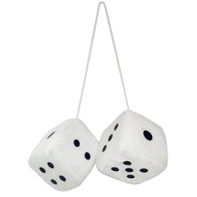Car Hanging Plush Dice Pair Retro Square Fuzzy Dice Ornament Neutral White for Rearview Mirror