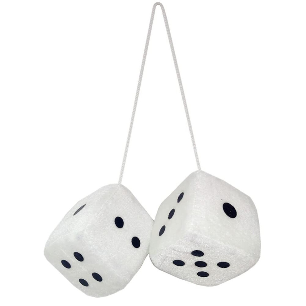 Car Hanging Plush Dice Pair Retro Square Fuzzy Dice Ornament Neutral For Rearview Mirror White 9092120630909