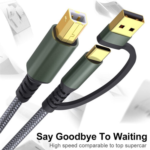 USB-B to USB-C/A Printer Cable Plug and ,Nylon Braided Cord for Printers Digital Piano MIDI Controllers 2