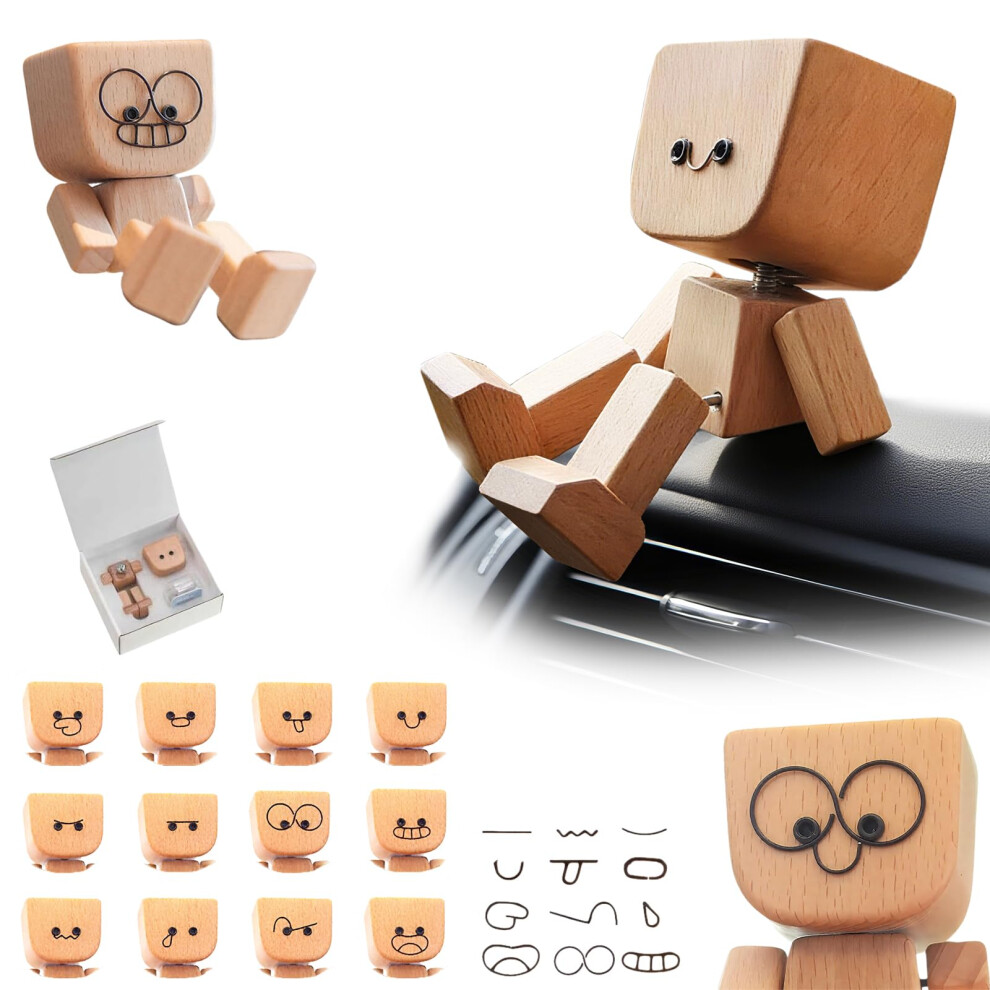 Wooden Bobble Head Car Dashboard Ornament With Playful Wobble Motion And Handmade Unique Design 9092120632804