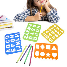 Kinder-Malvorlagen-Set mit Zahlen-, Buchstaben- und Formvorlagen, Lineal und Stift