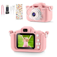 Pink Kids Digital Camera HD Dual Lens 2‑Inch Display 2000W Resolution Mini SLR Toy for Children Gifts