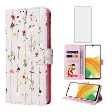 Wallet Flip Case with Card Holder, Screen Protector, Stand and Flower Design for Samsung Galaxy A33 5G
