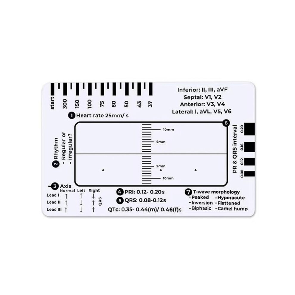 Tauoh Ecg 7 Step Ruler, Ekg 7 Step Ruler For Ecg/Ekg Interpretation, Ecg Ruler Transparent Ekg Calipers Measuring Tool