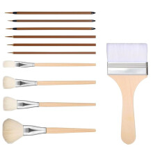 11-Teiliges Keramikpinsel-Set zum Glasieren, Glasurpinsel Aus Holz für Keramik und Acryl, Kunstpinsel-Set für Maler