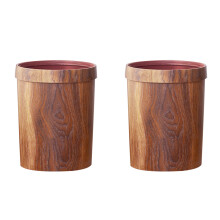2X Retro Wood Grain Trash Can Household Living Room Kitchen Trash Can