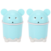 2X  Desktop Mignon de Bureau Corbeille ûrCouvercle Papier Petit Panier  Flip Trash Can Plastique Bleu