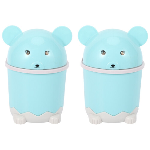 2X  Cute Desktop Trash Desktop with Lid Small Paper Basket  Flip Plastic Trash Can