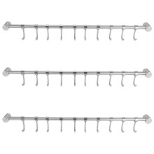 3X Kitchen Rail Rack Wall Mounted Utensil Hanging Rack Stainless Steel Hanger Hooks 10 Sliding Hooks