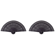 2pcs 8 Inch Chinese Japanese Folding Fan Original Wooden Hand Flower Bamboo Pocket Fan-Black